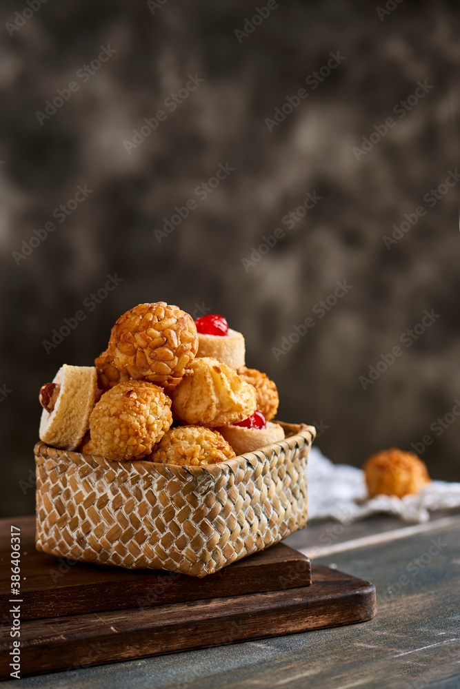panellets, typical confection of Catalonia, Spain - obrazy, fototapety, plakaty 