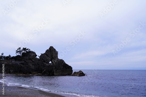 Rock with hole called "Window rock" at Noto peninsula, Ishikawa Japan.