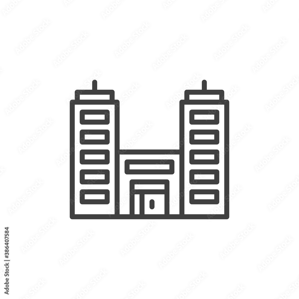 City buildings line icon. Business office linear style sign for mobile concept and web design. Skyline buildings outline vector icon. Symbol, logo illustration. Vector graphics City buildings line icon. Business office linear style sign for mobile concept and web design. Skyline buildings outline vector icon. Symbol, logo illustration. Vector graphics