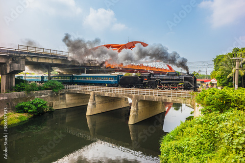 steam locomotive on the bridge at Rende, Tainan, taiwan