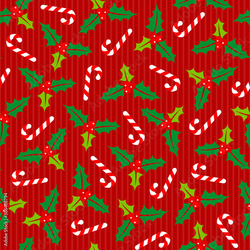 Endlosmuster Große Stechpalme Zuckerstangen Und Streifen Rot Grün Weiß