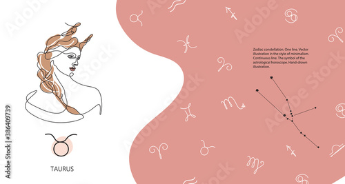 Zodiac background. Taurus constellation. The element of water. Horizontal banner.