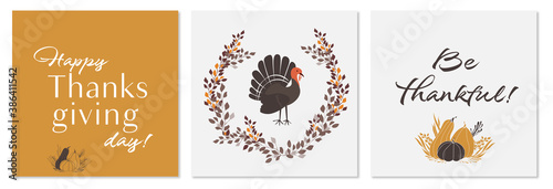thanksgiving day, pumpkin illustration card, set of vector cards, autumn collection, turkey vector, costal media post