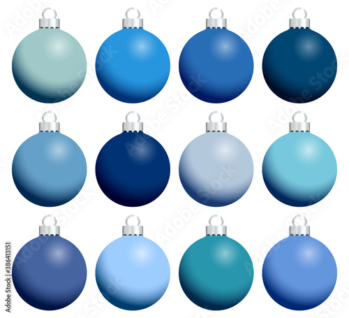 Set Zwölf Weihnachtskugeln Glanz Blau Türkis Silber