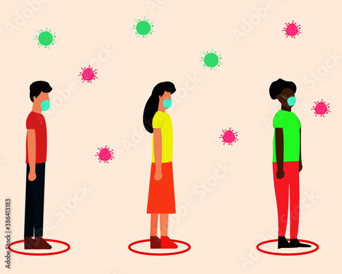 people standing in queue maintaining social distance