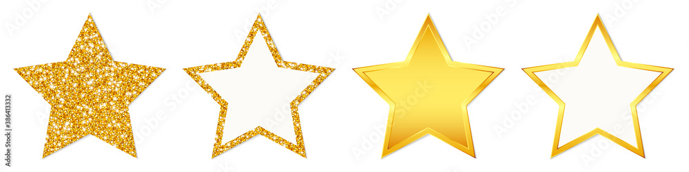 Set Vier Gerade Goldene Sterne Glitzer Und Glanz Set Vier Gerade Goldene Sterne Glitzer Und Glanz