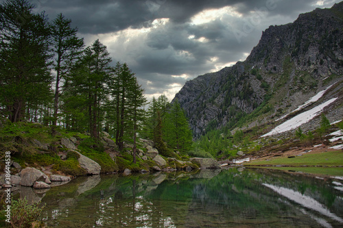 Lake Arpy 2066m. Alps, Italy. Aosta Valley Region. HDR.