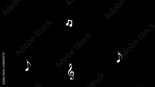 Musical Notes Flying on black background. Alpha Channel