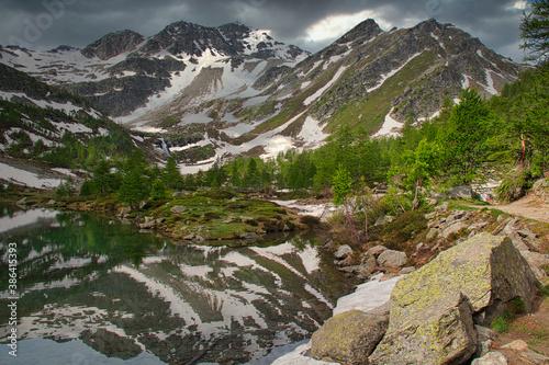 Lake Arpy 2066m. Alps, Italy. Aosta Valley Region. HDR.