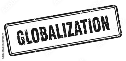 globalization stamp. square grunge sign on white background