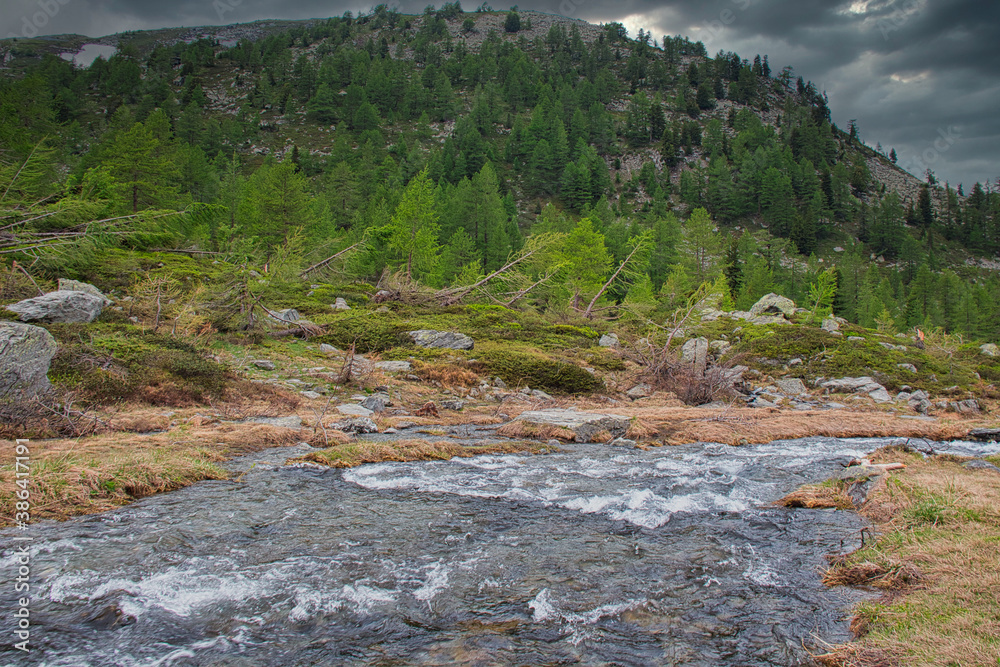 Lake Arpy 2066m. Alps, Italy. Valle d'Aosta Region. HDR.