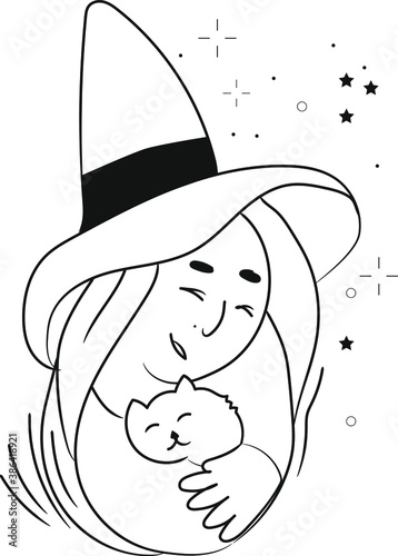 Sweety haloween witch with her cat