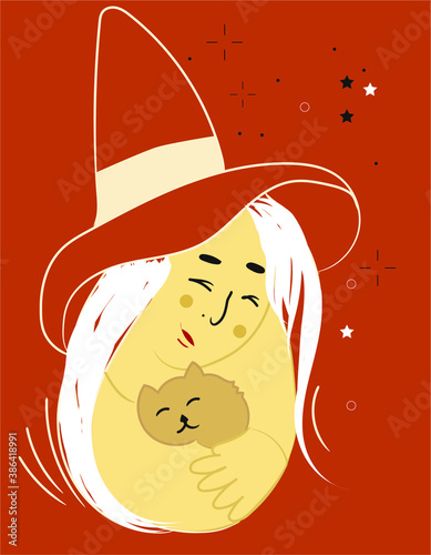 Sweety haloween witch with her cat