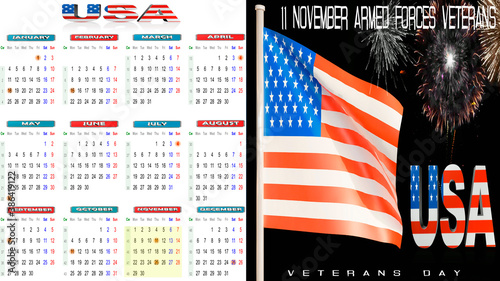 2021 calendar veterans day armed forces USA