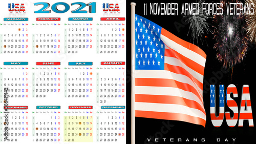 2021 calendar veterans day armed forces