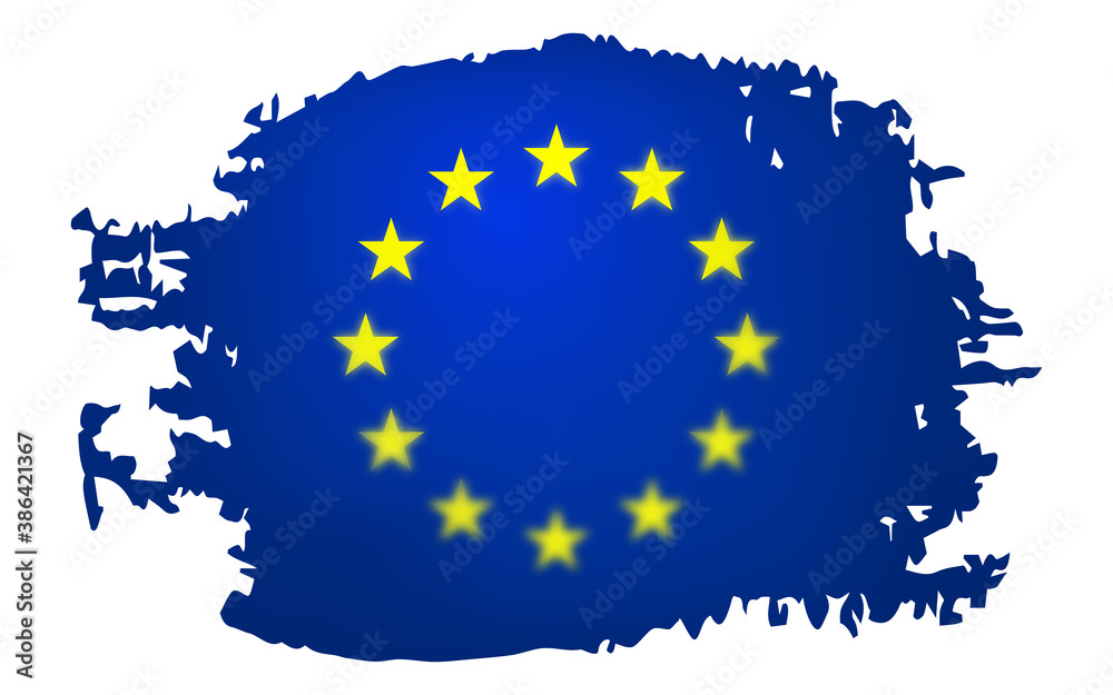 Obraz premium Flag of European Union. 3d realistic vector illustration isolated on white background. Stereoscopic effect. Texture smear.