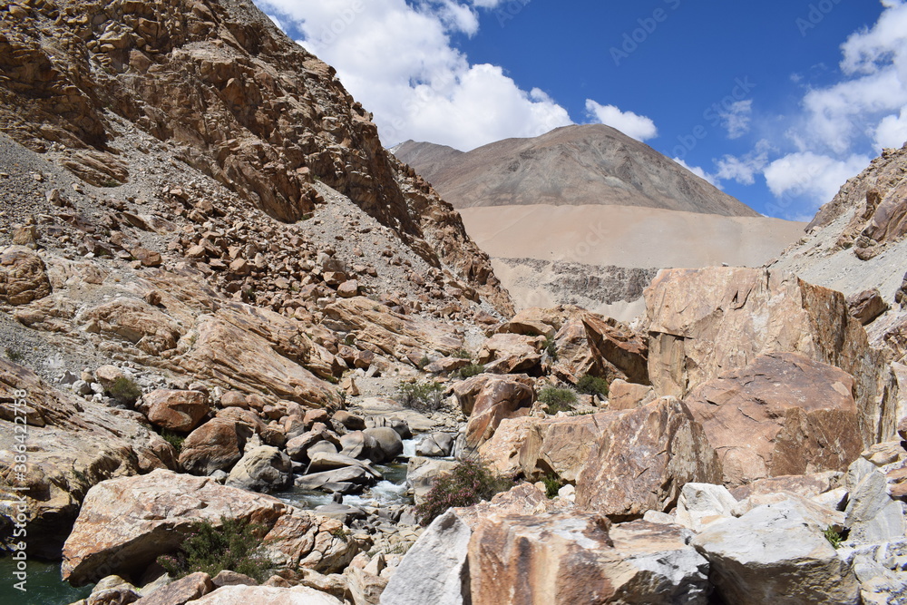 mountain river in the mountains near pangong lake