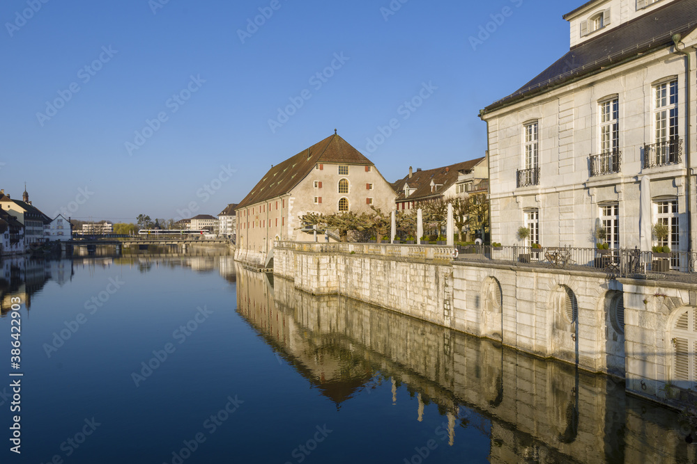 Riverside of Aare and houses  in Solothurn, Switzerland