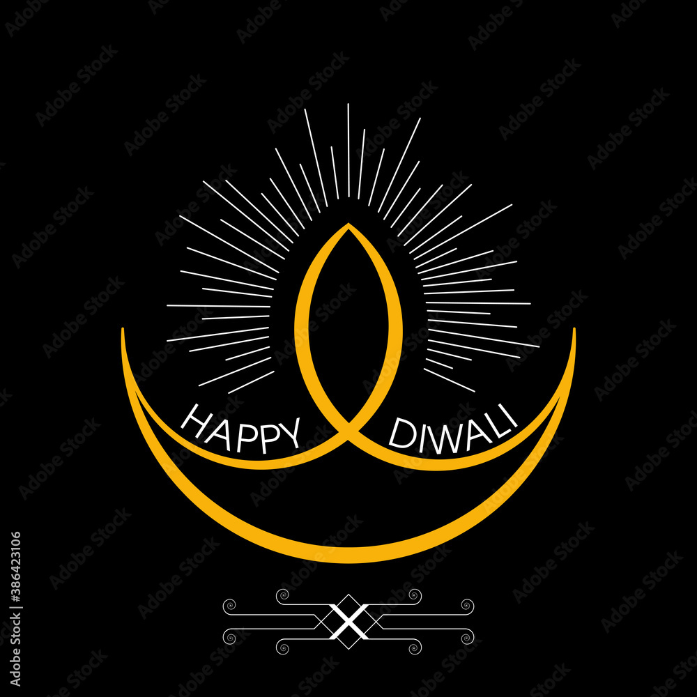 Fototapeta premium Happy Diwali greeting card with intricate calligraphy and illuminated Diwali lamp.