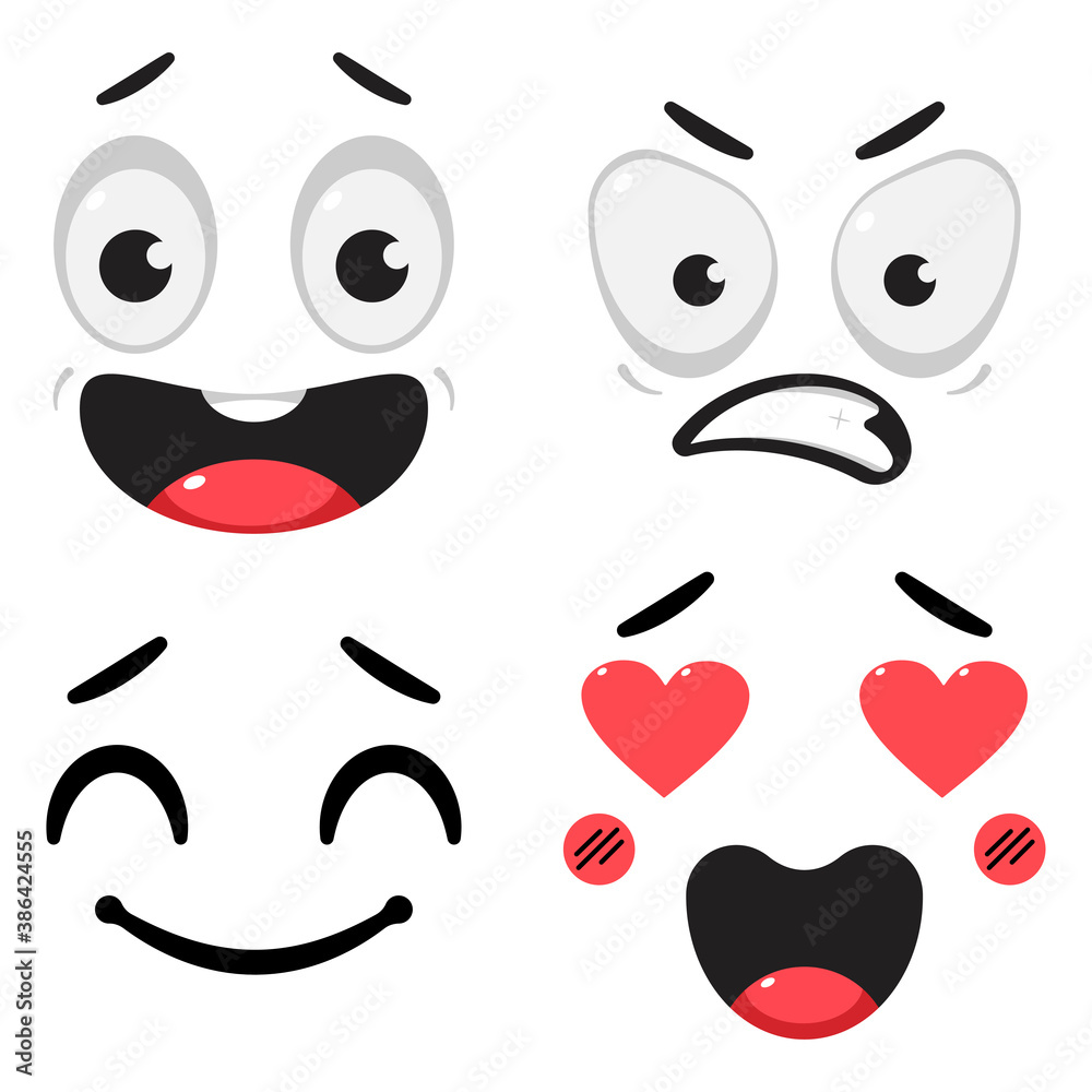 Cute cartoon faces with different expression and emotions vector set isolated on a white background. Cute cartoon faces with different expression and emotions vector set isolated on a white background.