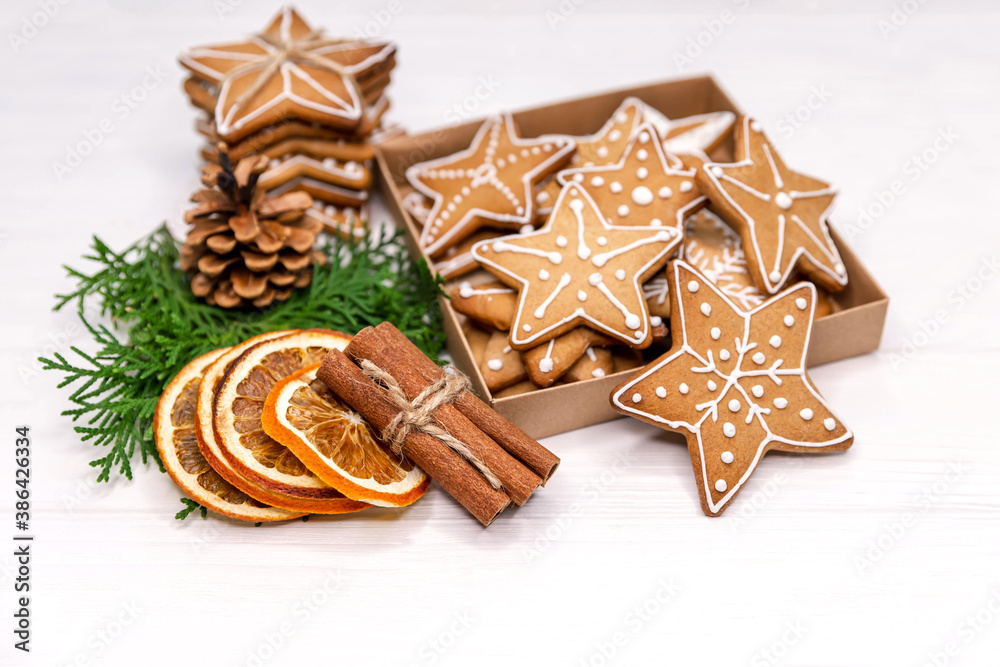 Homemade sweet present - variety of christmas gingerbread cookies