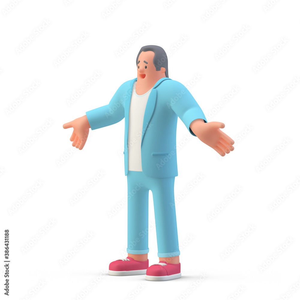 Man standing on white background I don't know Pose 3D illustration