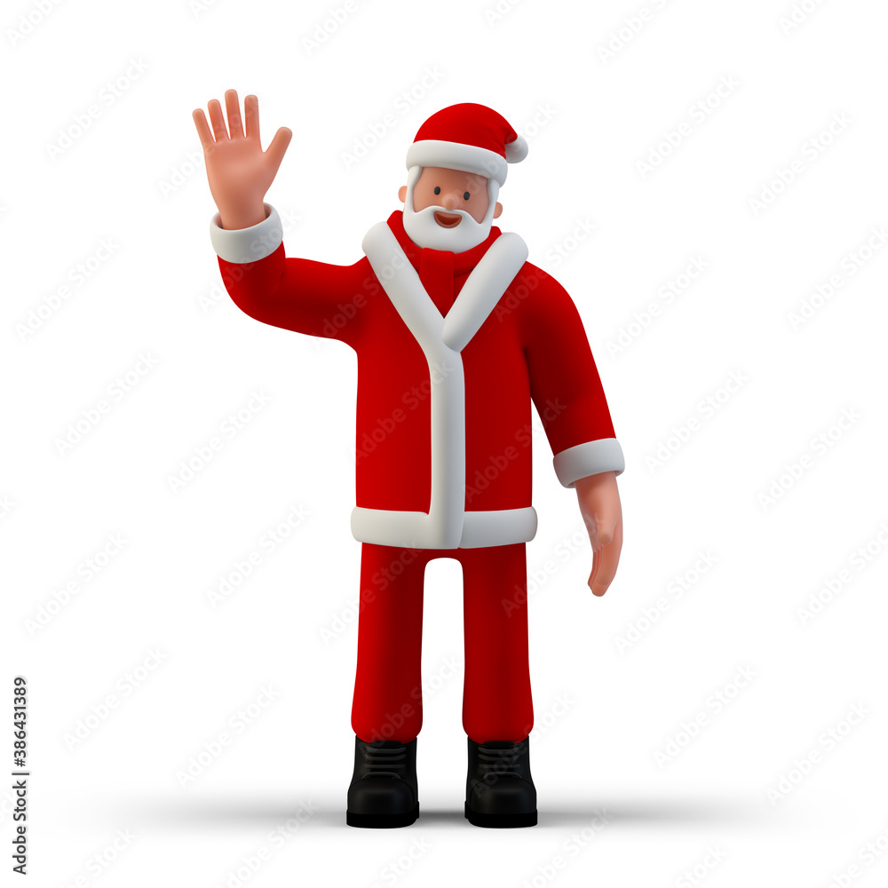Santa Claus greeting standing with on white background front view. Happy New Year Merry Christmas holidays concept 3D illustration Santa Claus greeting standing with on white background front view. Happy New Year Merry Christmas holidays concept 3D illustration