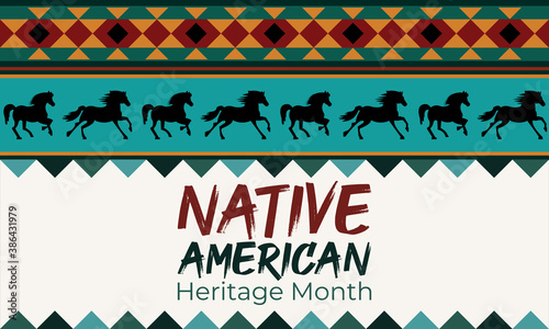 National Native American Heritage Month is an annual designation observed in November. Poster, card, banner, background design. 