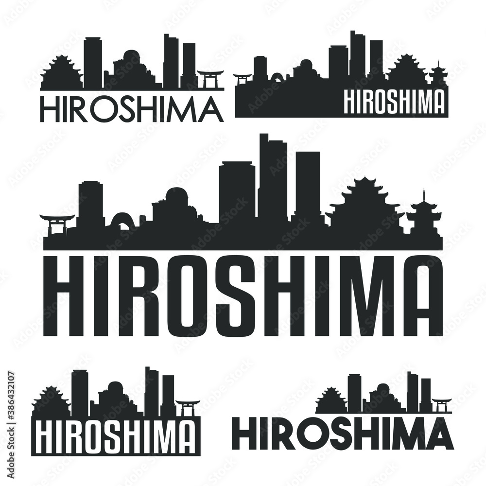 Hiroshima Japan Flat Icon Skyline Vector Silhouette Design Set Logos.
