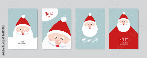 Christmas card set. Merry Christmas and Happy greeting wishes cute santa claus lettering vector.