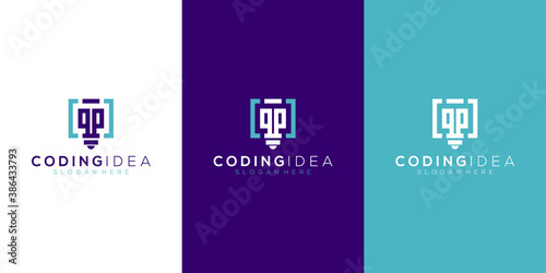 think code bulb innovation smart logo vector icon
