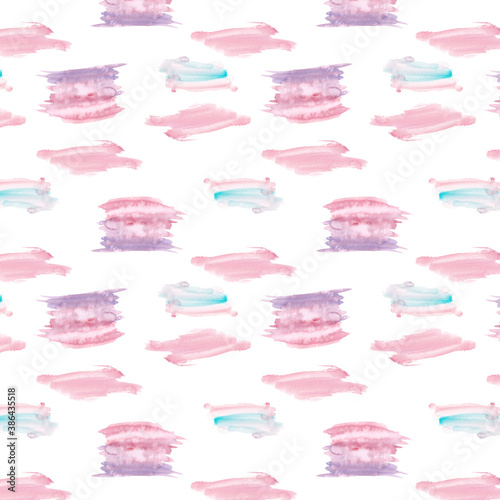 Seamless pattern with watercolor paint strokes on a white background.