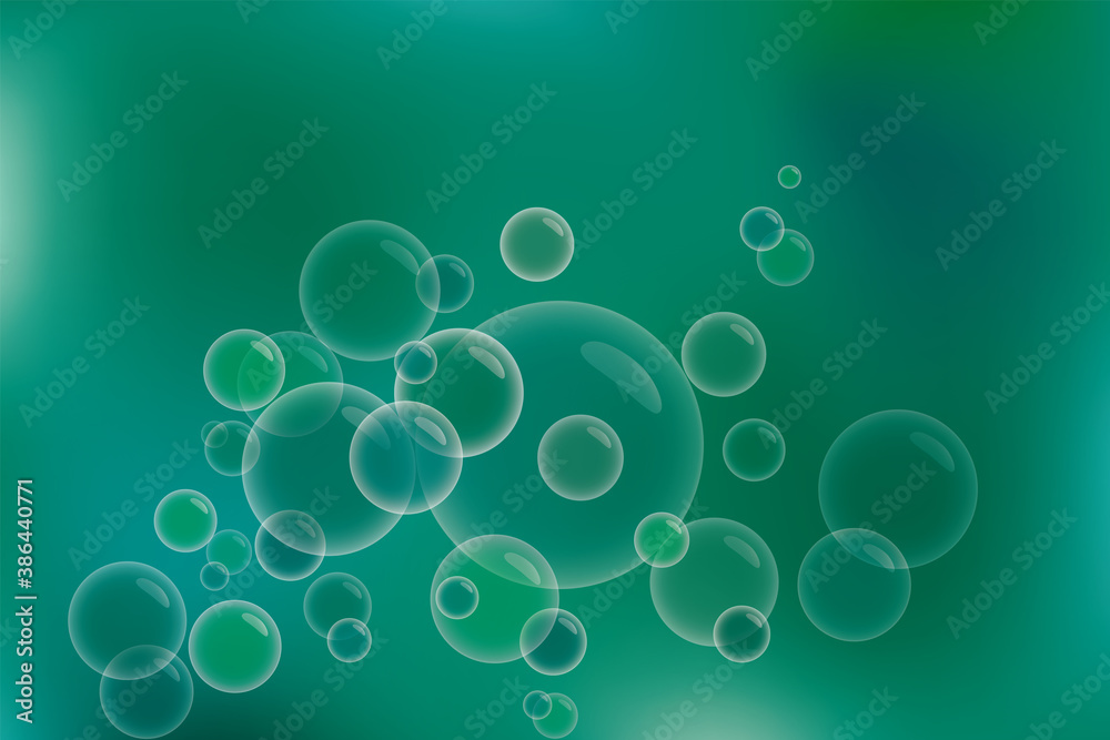 blurry abstract green background with transparent bubbles