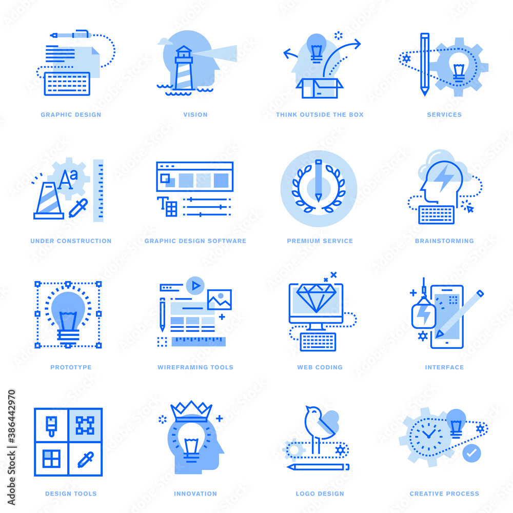 Set of flat line icons of graphic design and creative process. Vector ...