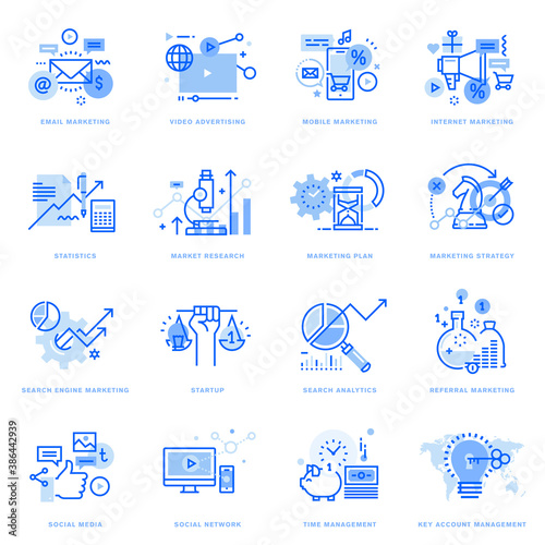 Set of flat line icons of digital marketing and business. Vector concepts for website and app design and development, business presentation and marketing material.