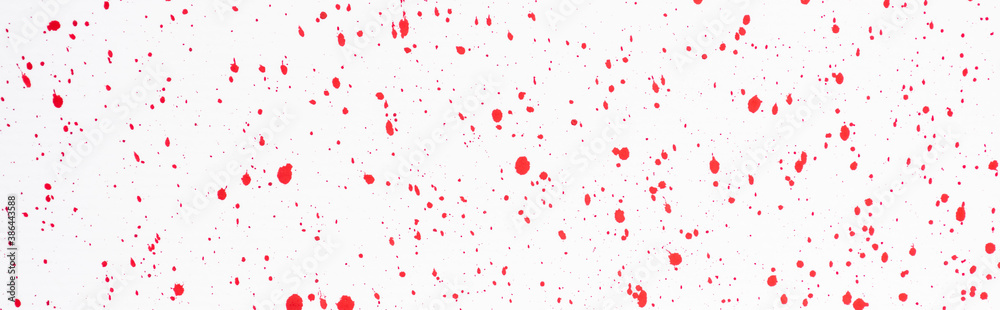 top view of abstract red paint stains on white background, panoramic shot