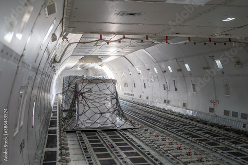 Fotografie air freight inside cargo aircraft