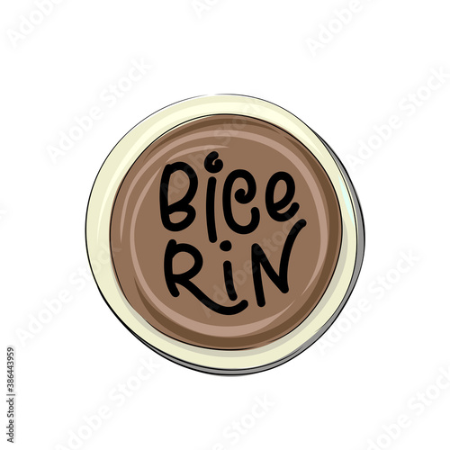 Types of coffee - bicerin - hand drawn lettering illustration in a circle cup.