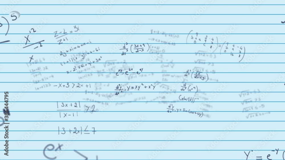 Mathematical equations floating against white lined paper Mathematical equations floating against white lined paper
