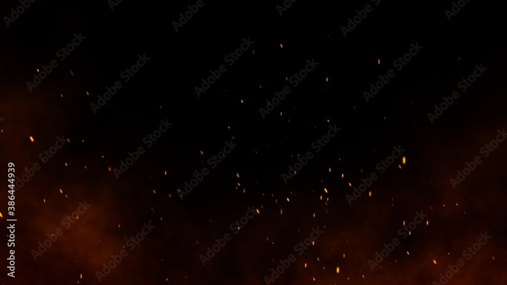 Red Burning Hot Sparks Rising from Large Fire in Night Animation ...