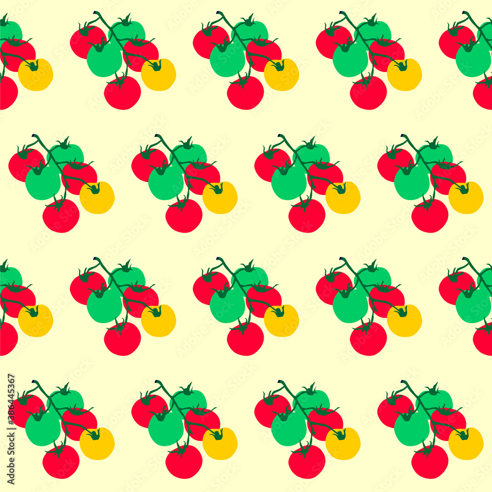 Pattern tomatoes red and green on a green branch Pattern tomatoes red and green on a green branch