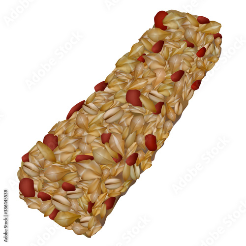 Granola bar isolated on white. Realistic healthy muesli snack with oatmeal and red berry.  Vector illustration.
