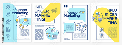 Influencer marketing brochure template. Online business promotions. Flyer, booklet, leaflet print, cover design with linear icons. Vector layouts for magazines, annual reports, advertising posters