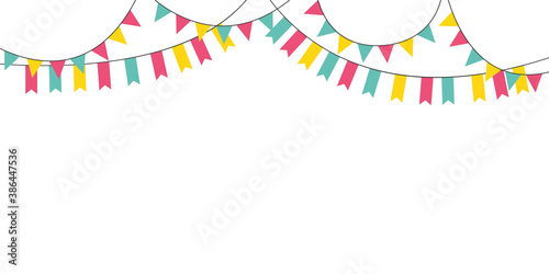 Colorful flag paper decorations for birthday Christmas, New Year Party, vector