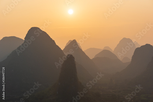 The most popular travel destination in China  the landscape of the Castel Mountains in Yangshuo County  Guilin City  Guangxi Province.