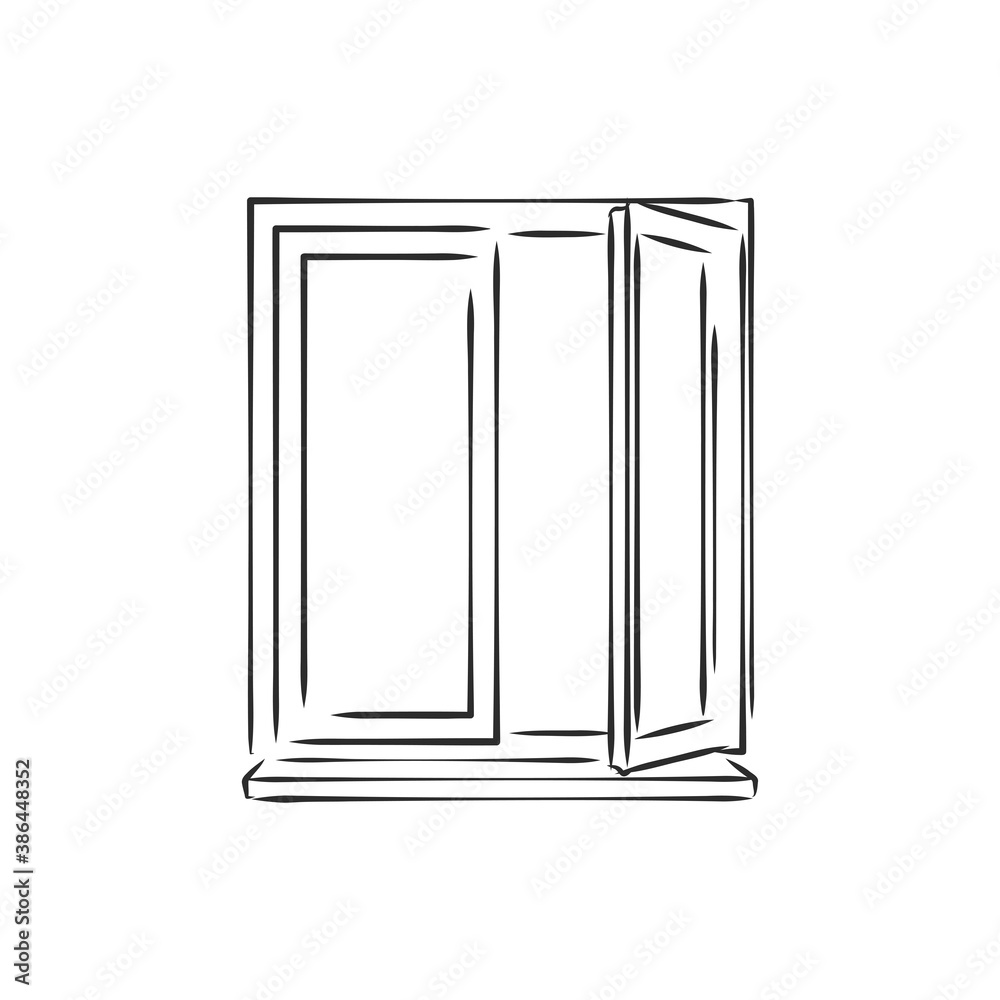 Modern double pvc sash on light inside wall backdrop. window , vector sketch illustration Modern double pvc sash on light inside wall backdrop. window , vector sketch illustration