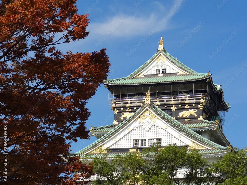 大阪城天守閣と紅葉 大阪城天守閣と紅葉