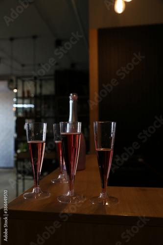 glasses with champagne on the table