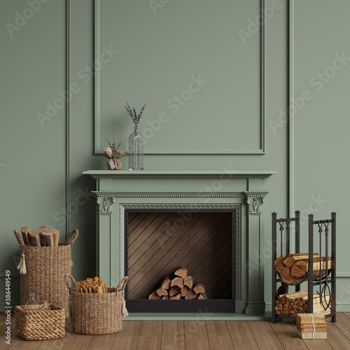 Fireplace and accessories in interior