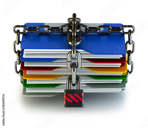 File folder protected by locker. 3d render.